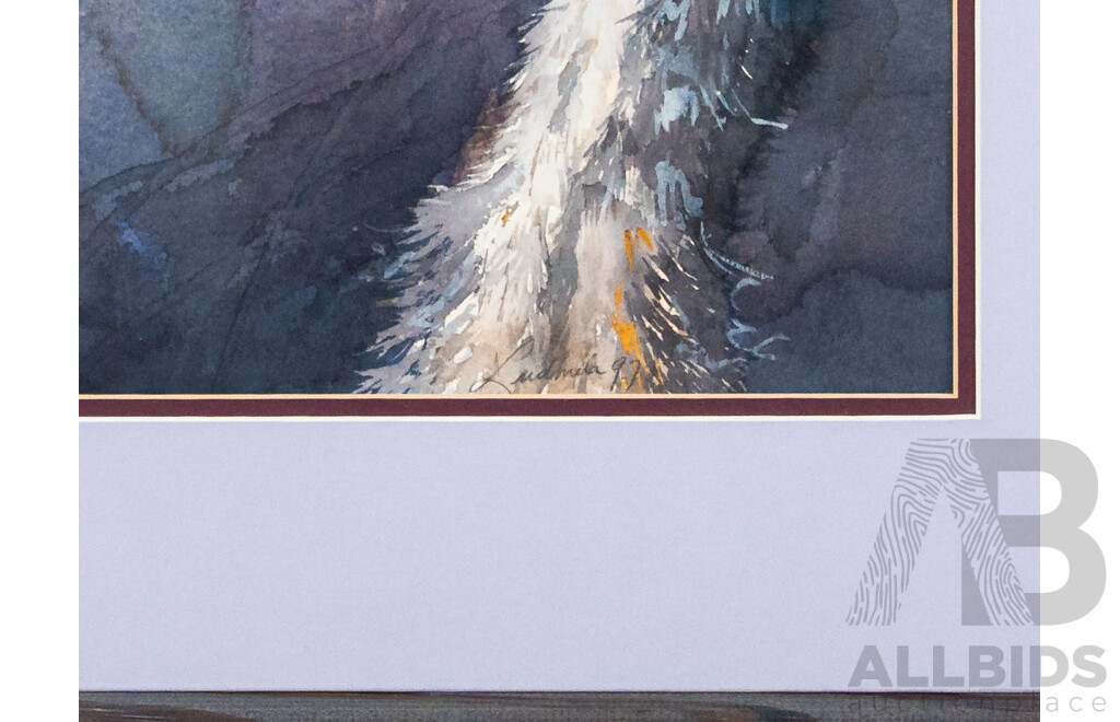 (Possibly) Ludmila Hawkins, (20th Century), Emu Catch Up (1997), Wonderful Original Watercolour, 57 x 76 cm (frame)