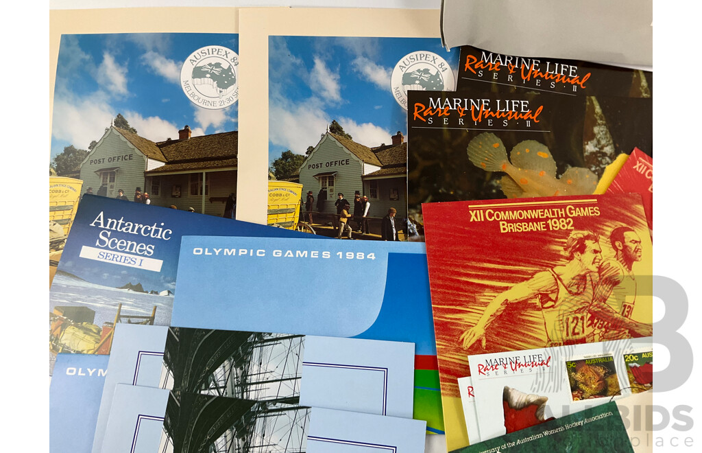 Collection of Australian 1980's Stamp Packs and First Day Covers Including 1984 AUSIPEX, Bicentennial, Antarctic, 1982 Commonwealth Games, Clipper Sips, Marine Life, Conservation, Wild Life Joint Issues and More