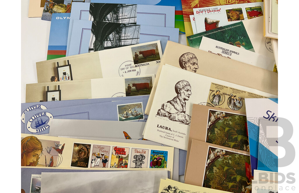 Collection of Australian 1980's Stamp Packs and First Day Covers Including 1984 AUSIPEX, Bicentennial, Antarctic, 1982 Commonwealth Games, Clipper Sips, Marine Life, Conservation, Wild Life Joint Issues and More