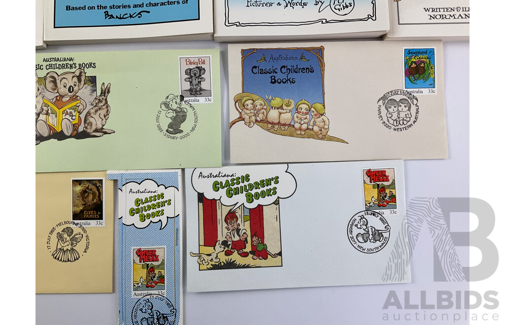 Australian 1985 Classic Children's Books First Day Covers, Mint Stamps, Book Marks, Bag and Books