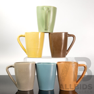Nice Set Six Australian Guy Boyd Pottery Harlequin Coloured Mugs