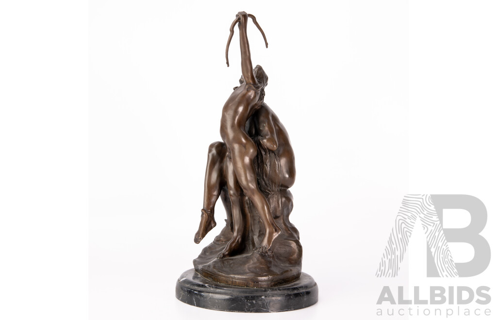 Vintage Bronze Sculpture of Two Indians on Marble Socle