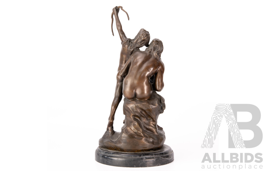 Vintage Bronze Sculpture of Two Indians on Marble Socle