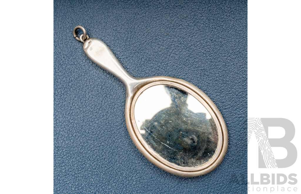 Antique Sterling Silver Petite Mirror for Chatellaine/fob Pendant, 70mm, Birmingham 1908, 8.14 Grams