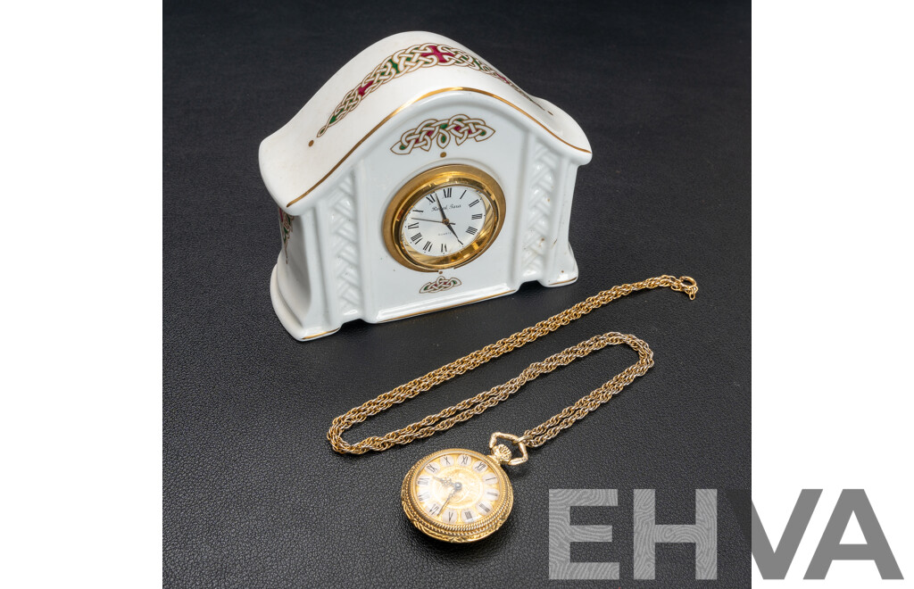 Pro Bijoux Lousanne Ornate Watch Pendant & Celtic Spirit Fine Bone China Ireland Royal Tara Small Clock