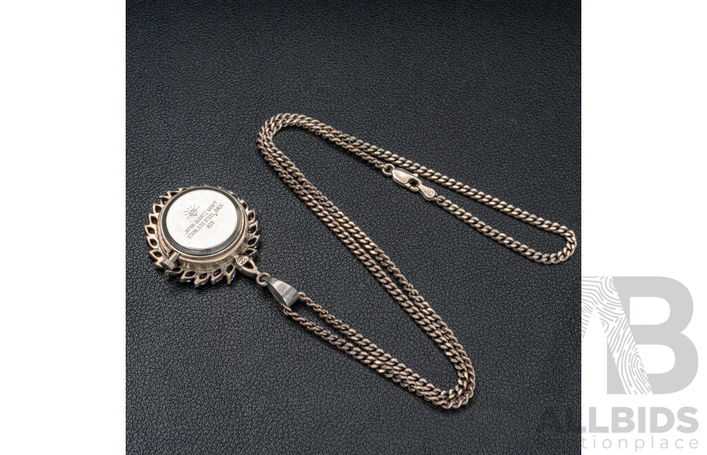 Vintage Sterling Silver Amethyst 22mm Watch Pendant on 50cm Chain, 29.32 Grams