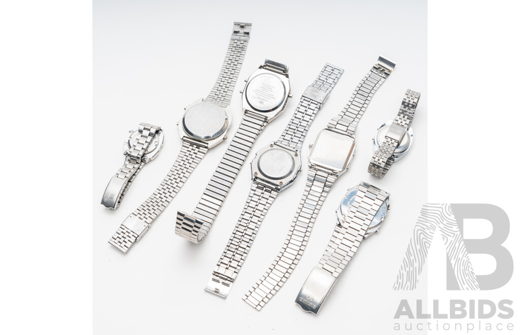 Collection of (7) Vintage Digital Watches Including Seiko and Radius