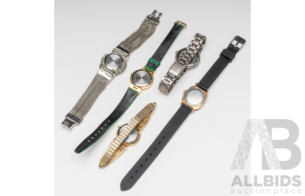 Collection of (5) Vintage Ladies Watches Including Phillip Persio, Slava, Amara & Picador