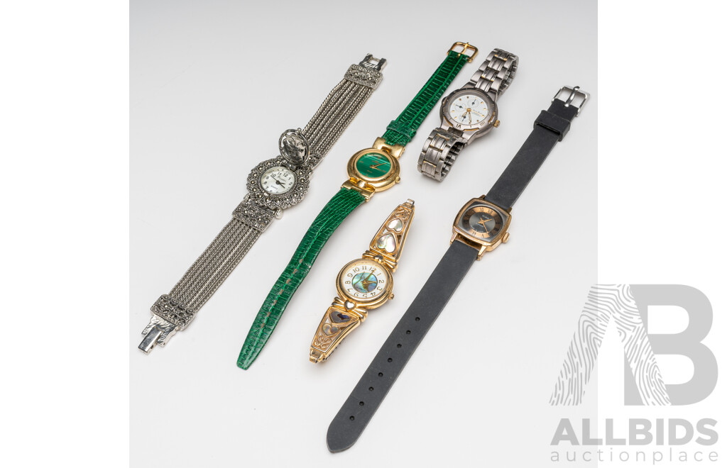 Collection of (5) Vintage Ladies Watches Including Phillip Persio, Slava, Amara & Picador