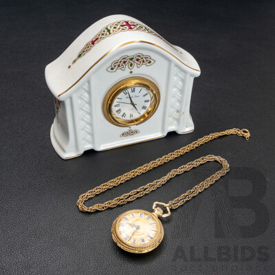 Pro Bijoux Lousanne Ornate Watch Pendant & Celtic Spirit Fine Bone China Ireland Royal Tara Small Clock