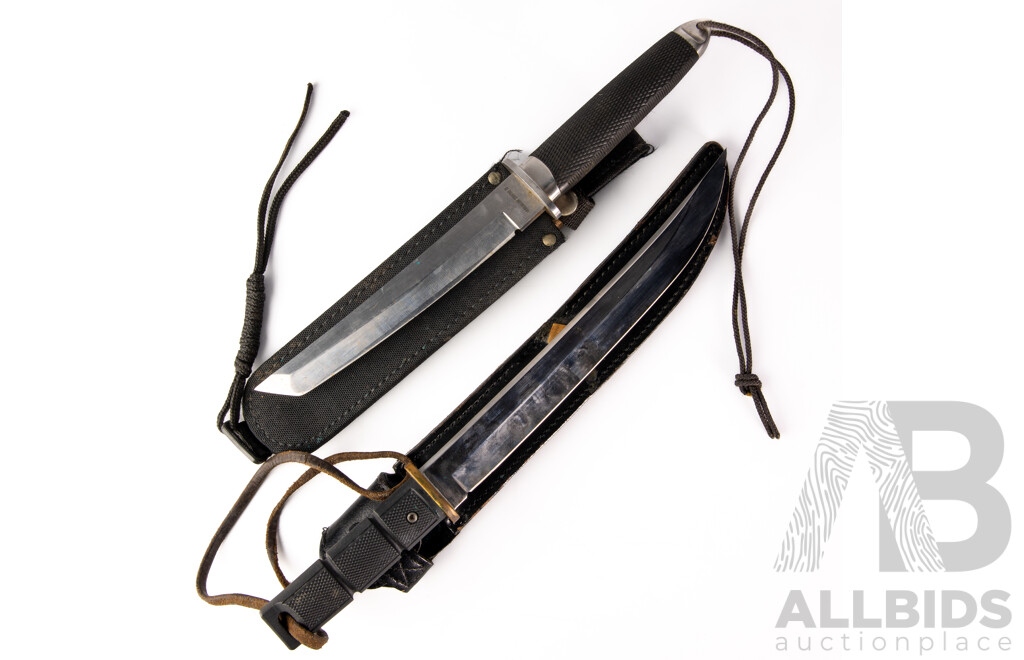 Japanese Seki Made Al Mar Steel Tanto in Leather Sheath Along with Japanese Made Cold Steel Tanto in Sheath