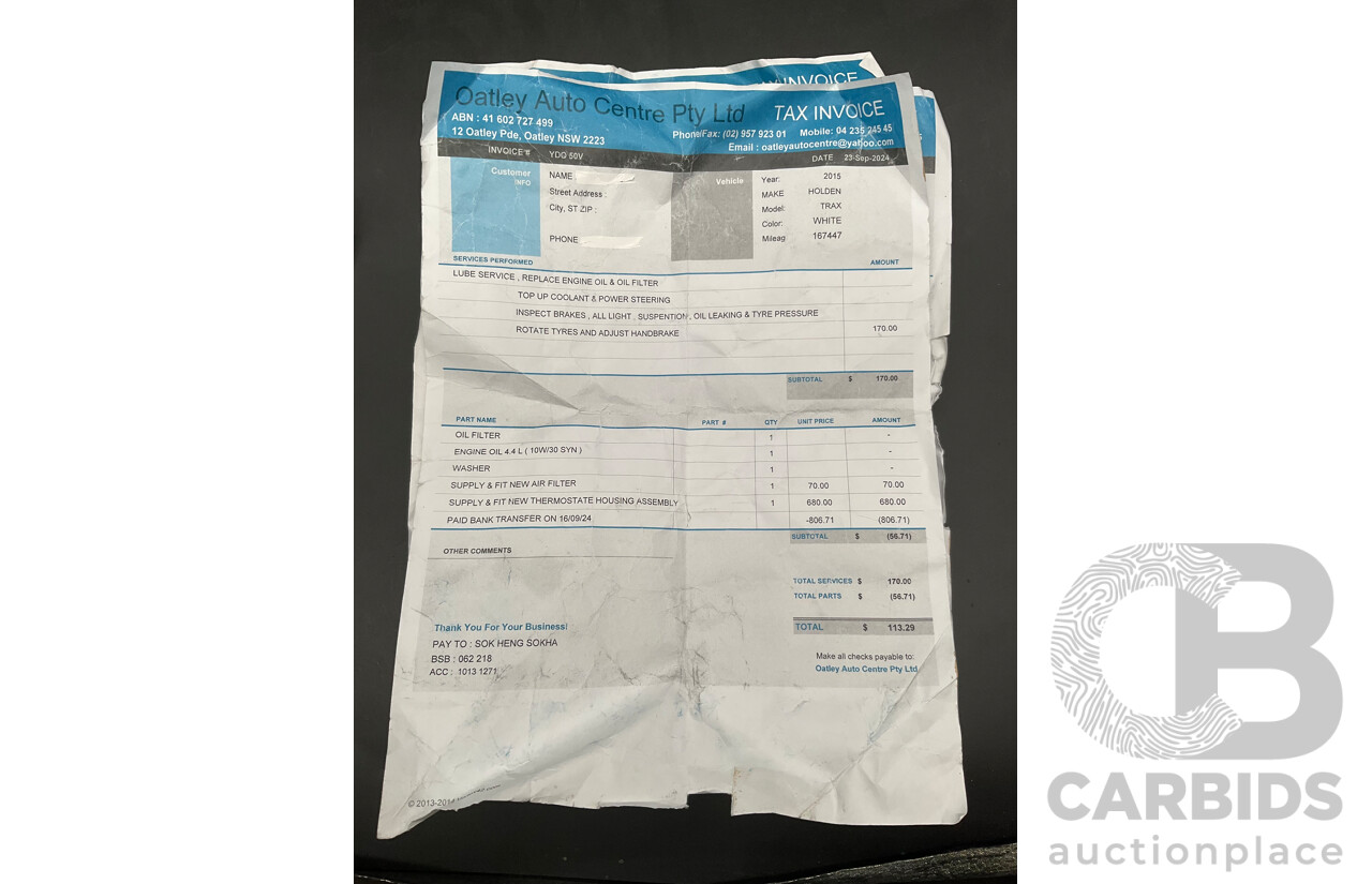 4/2015 Holden Trax LS Active TJ MY15 4d Wagon Summit White Turbo 1.8L