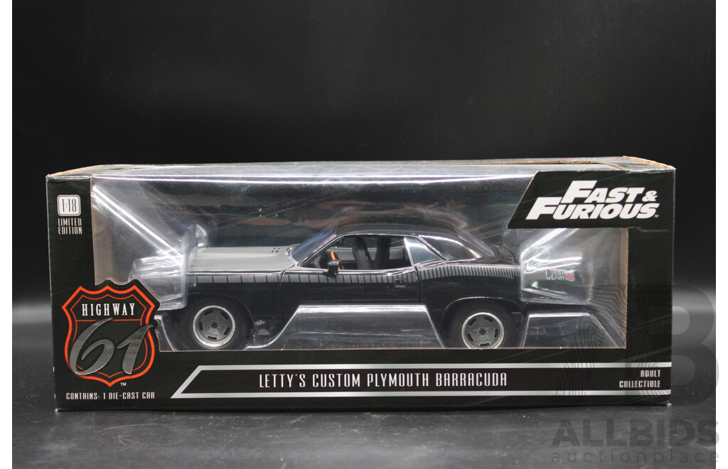 Highway 61 Fast & Furious Letty's Custom Plymouth Barracuda 1:18 Limited Edition Diecast Car - New