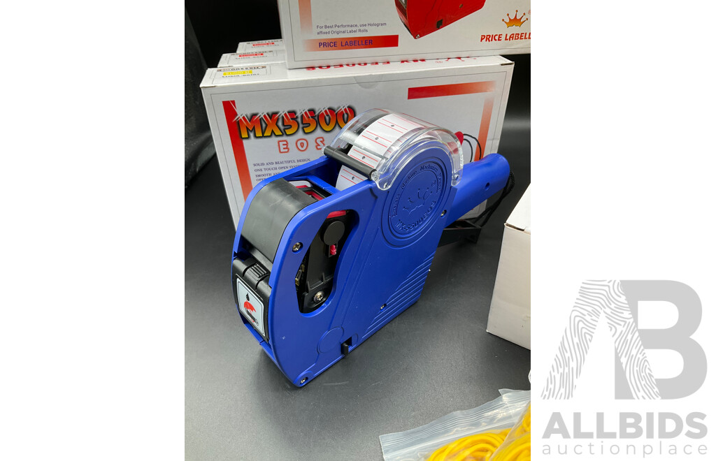 MX5500 EOS Price Labellers with Tags Labels Refills, Utility Knifes and Rubber Bands - Lot of 102