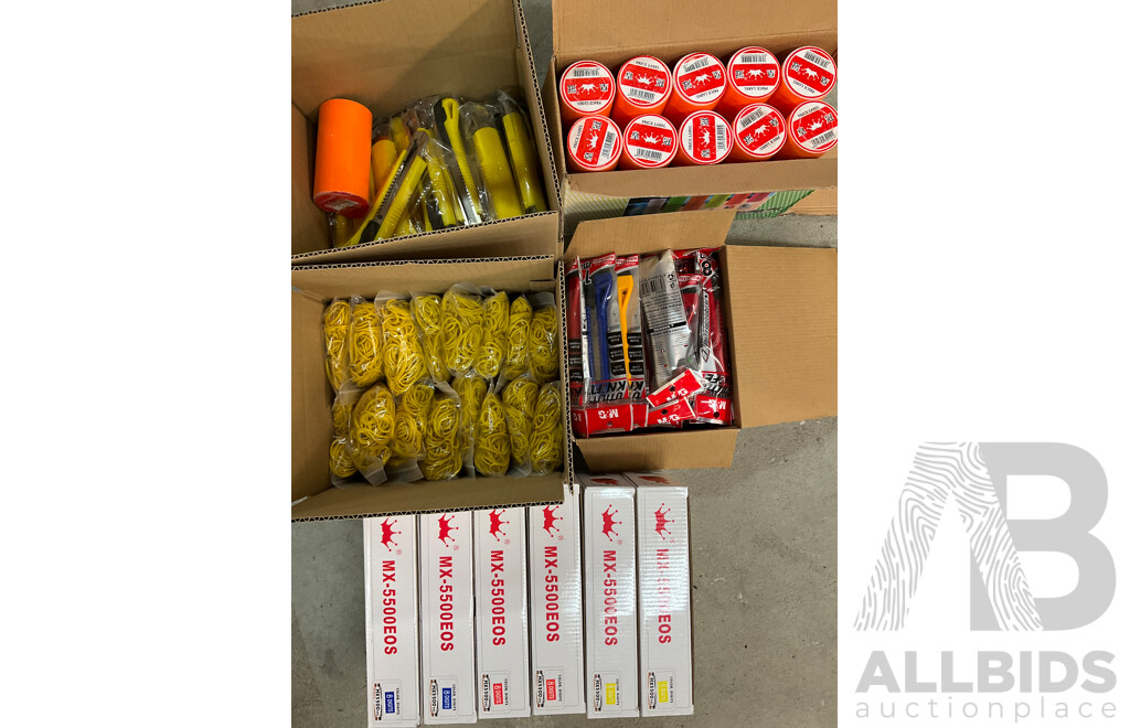 MX5500 EOS Price Labellers with Tags Labels Refills, Utility Knifes and Rubber Bands - Lot of 102