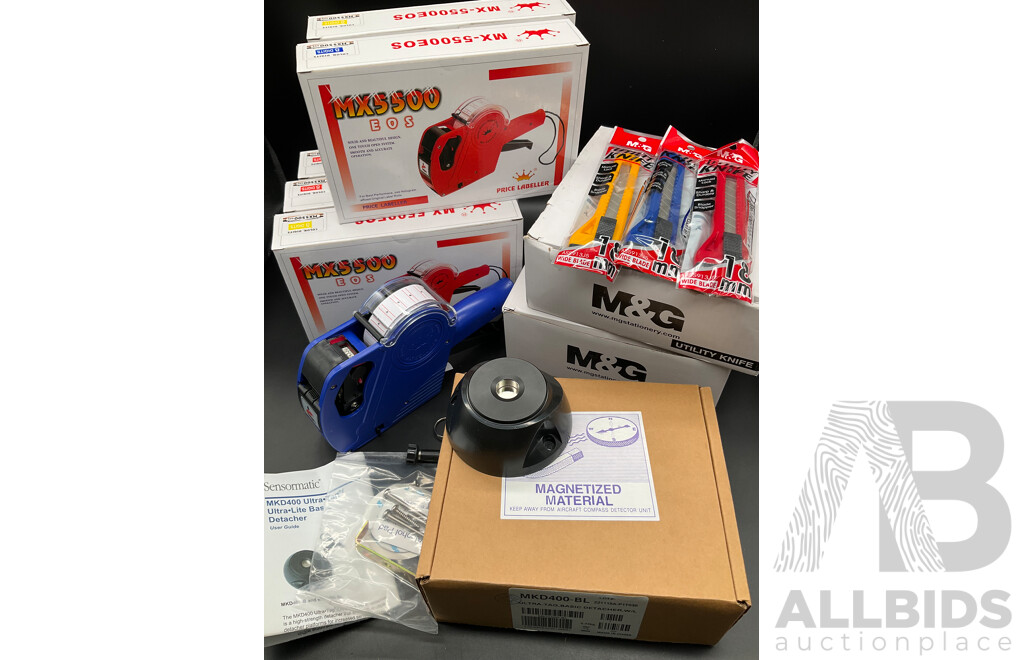 Metal Tag Detacher, MX5500 EOS Price Labellers and Utility Knifes - Lot of 55