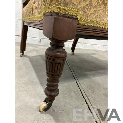 Pair of Grandfather and Grandmother Chairs with Velvet Upholstery