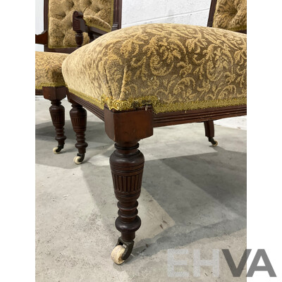 Pair of Grandfather and Grandmother Chairs with Velvet Upholstery