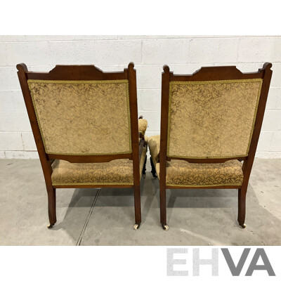 Pair of Grandfather and Grandmother Chairs with Velvet Upholstery