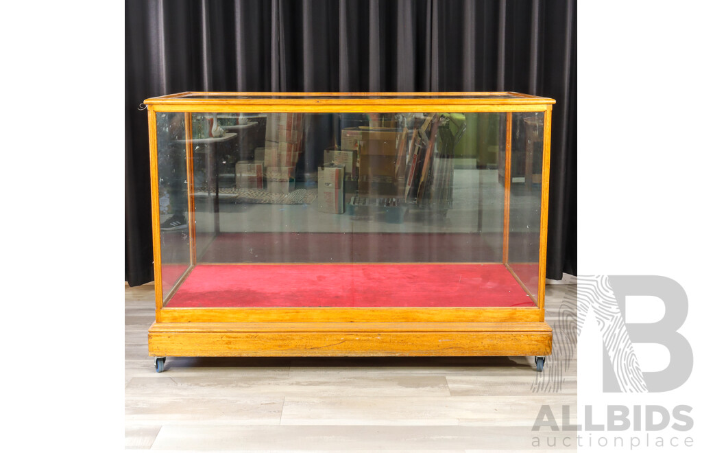 Large Vintage Oak Rolling Show Case