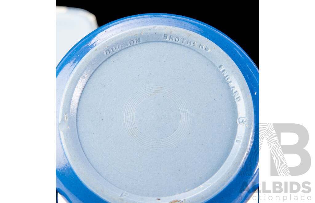 Two Pieces Vintage English Dudson Bros Blue and White Pieces Along with Wedgwood of Etruria Lidded Dish