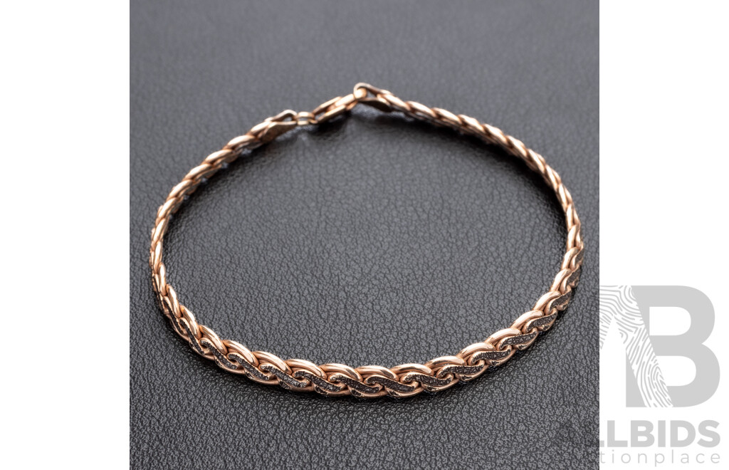 9ct silver filled Rose Gold Vintage Two Tone Key Pattern Flat Curb Bracelet, 19.5cm, 9.06 Grams