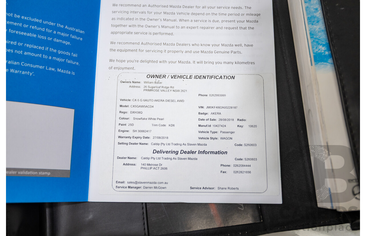 07/2018 Mazda CX-5 AKERA (AWD) MY18 (KF SERIES 2) 4D Wagon Snowflake White Pearl Turbo Diesel 2.2L