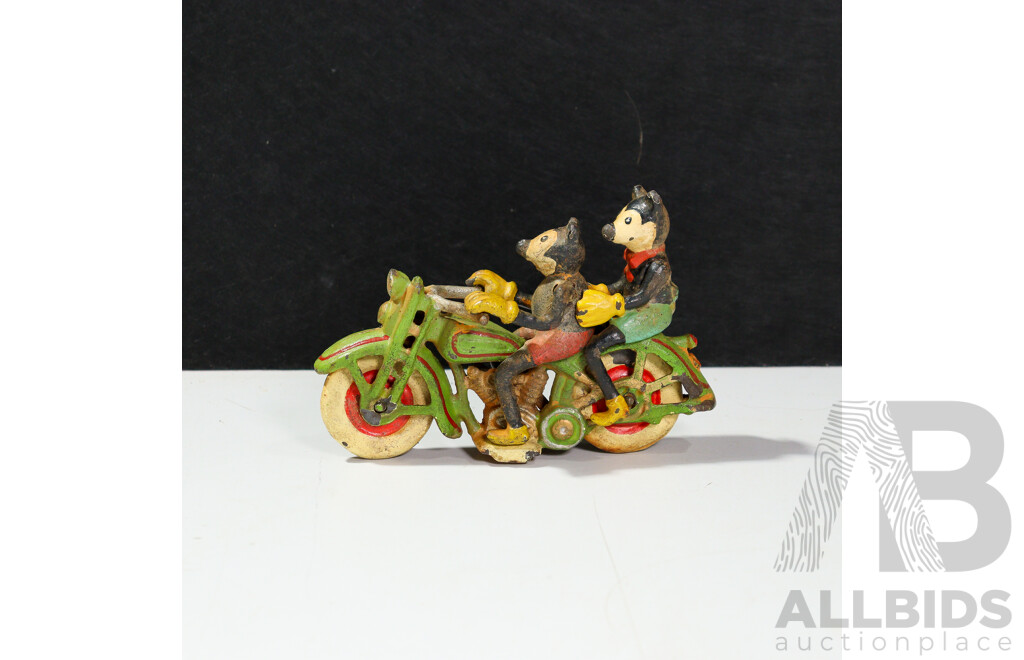 Vintage Cast Iron Mickey and Minnie Mouse on Motorcycle