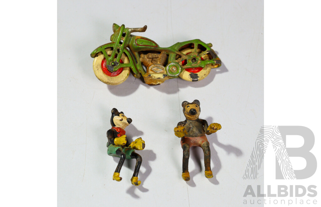 Vintage Cast Iron Mickey and Minnie Mouse on Motorcycle