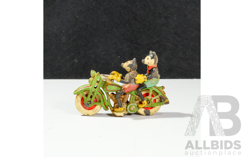 Vintage Cast Iron Mickey and Minnie Mouse on Motorcycle