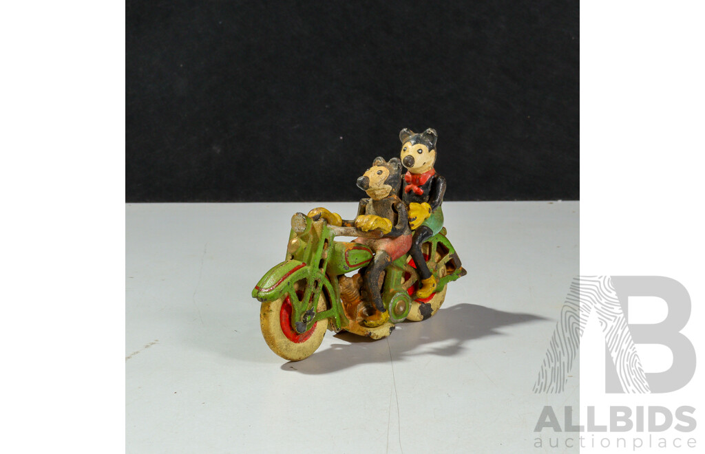 Vintage Cast Iron Mickey and Minnie Mouse on Motorcycle
