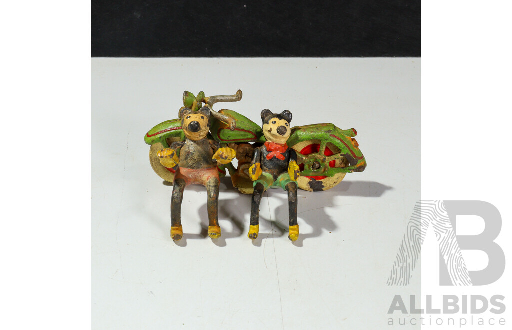 Vintage Cast Iron Mickey and Minnie Mouse on Motorcycle