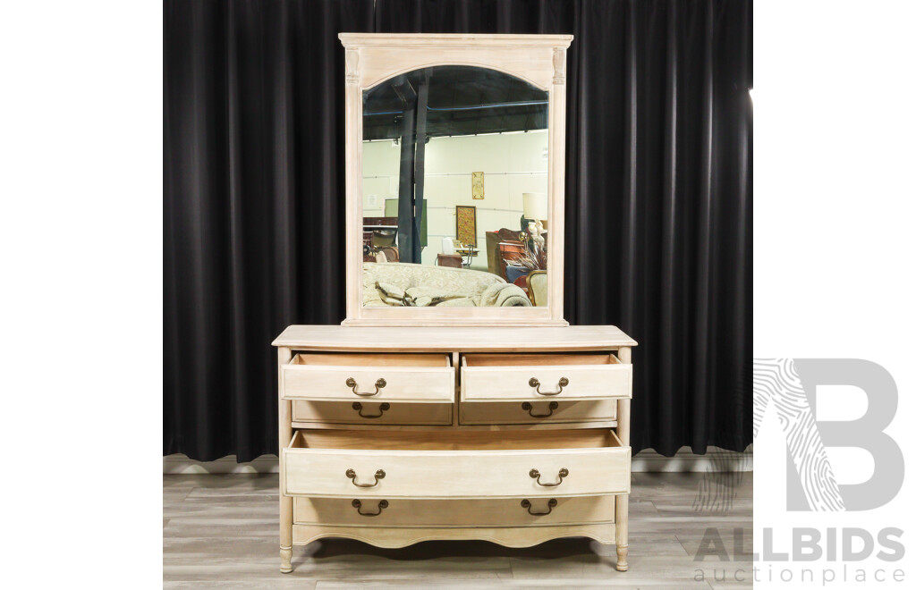 White Washed Timber Six Drawer Mirrored Back Dressing Chest