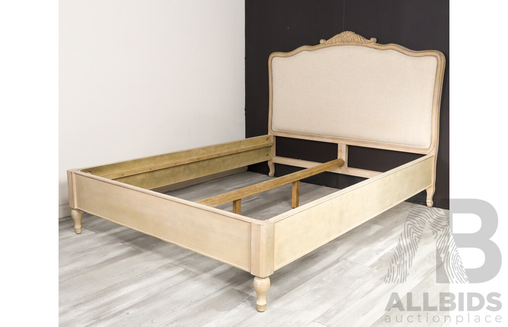Timber Framed French Style Queen Size Bed Frame with Linen Headboard