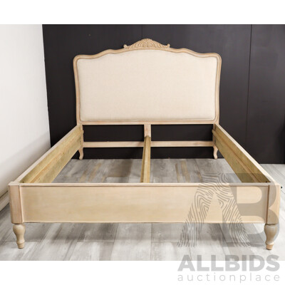 Timber Framed French Style Queen Size Bed Frame with Linen Headboard Timber Framed French Style Queen Size Bed Frame with Linen Headboard