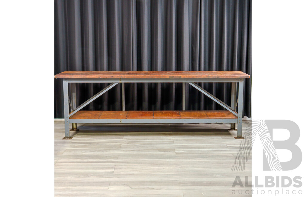 Large Bespoke Metal Based Works Bench with Silky Oak Top