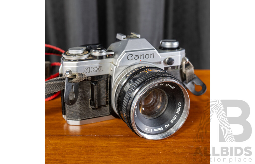 Vintage Canon AE-1 35mm SLR Camera with Canon FD 50mm F/1.8 Lens
