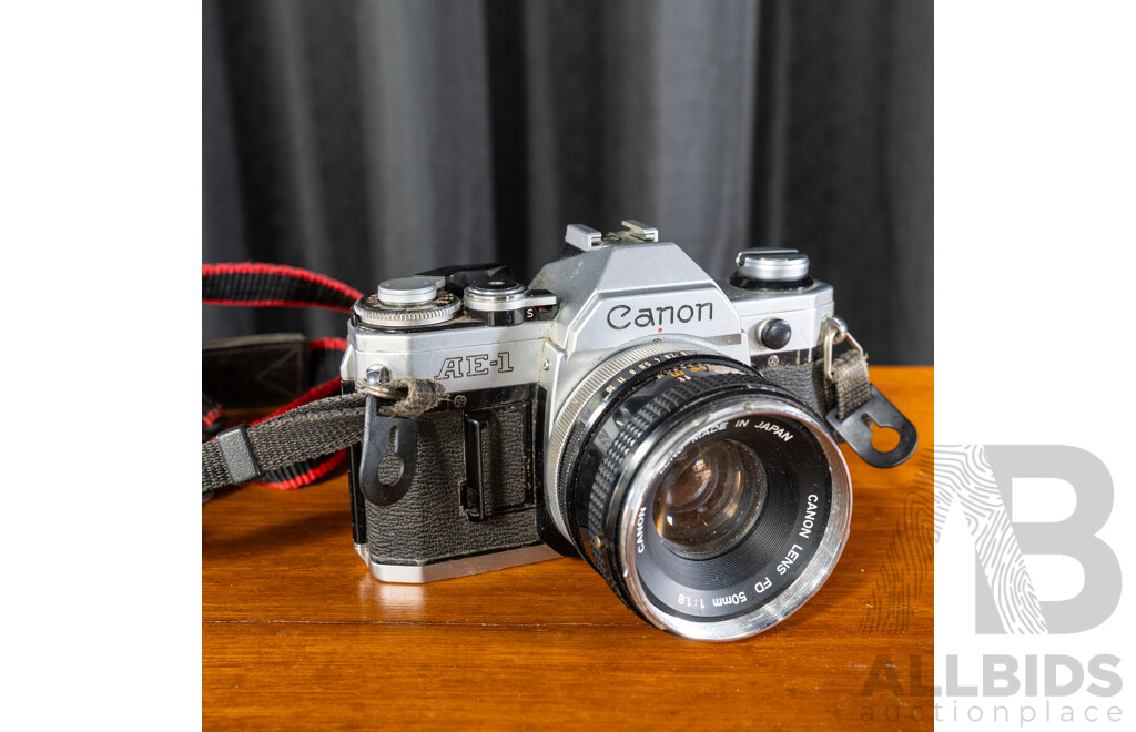 Vintage Canon AE-1 35mm SLR Camera with Canon FD 50mm F/1.8 Lens