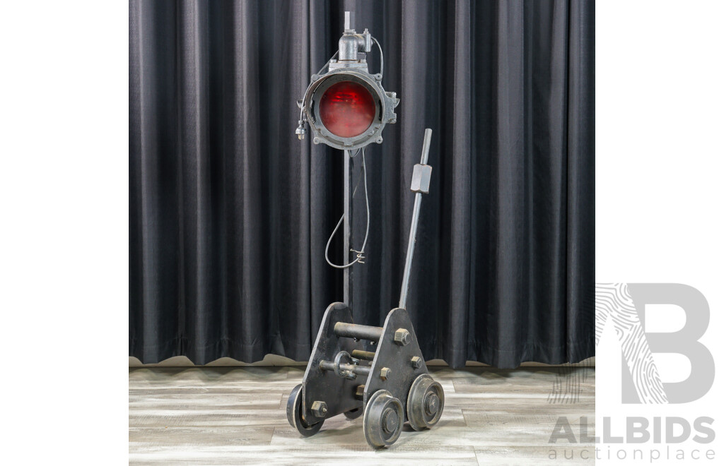 Bespoke Floor Lamp with Rolling Mining Cart Base