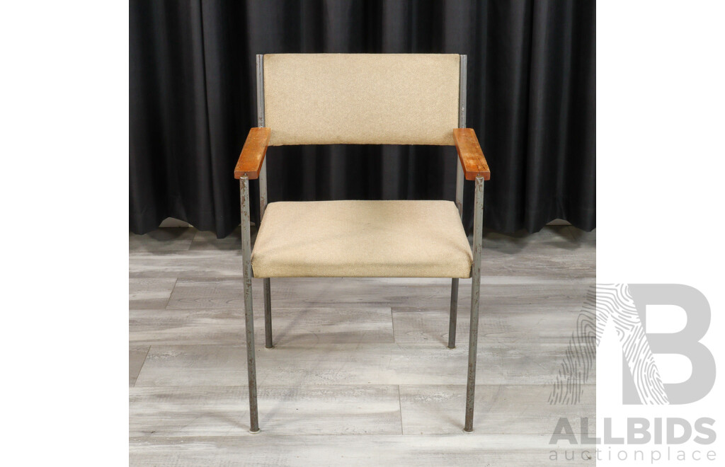 Vintage Metal Framed Carver with Teak Arms