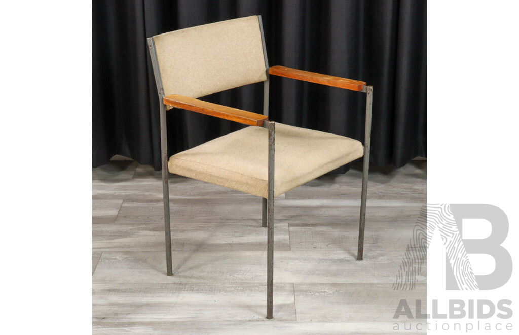 Vintage Metal Framed Carver with Teak Arms