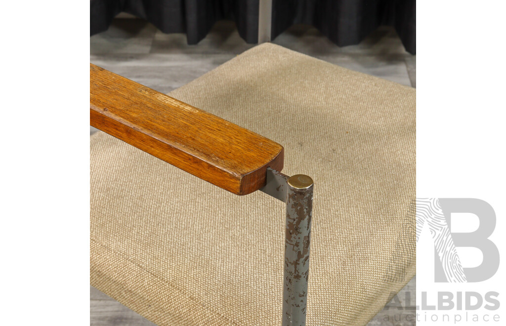 Vintage Metal Framed Carver with Teak Arms