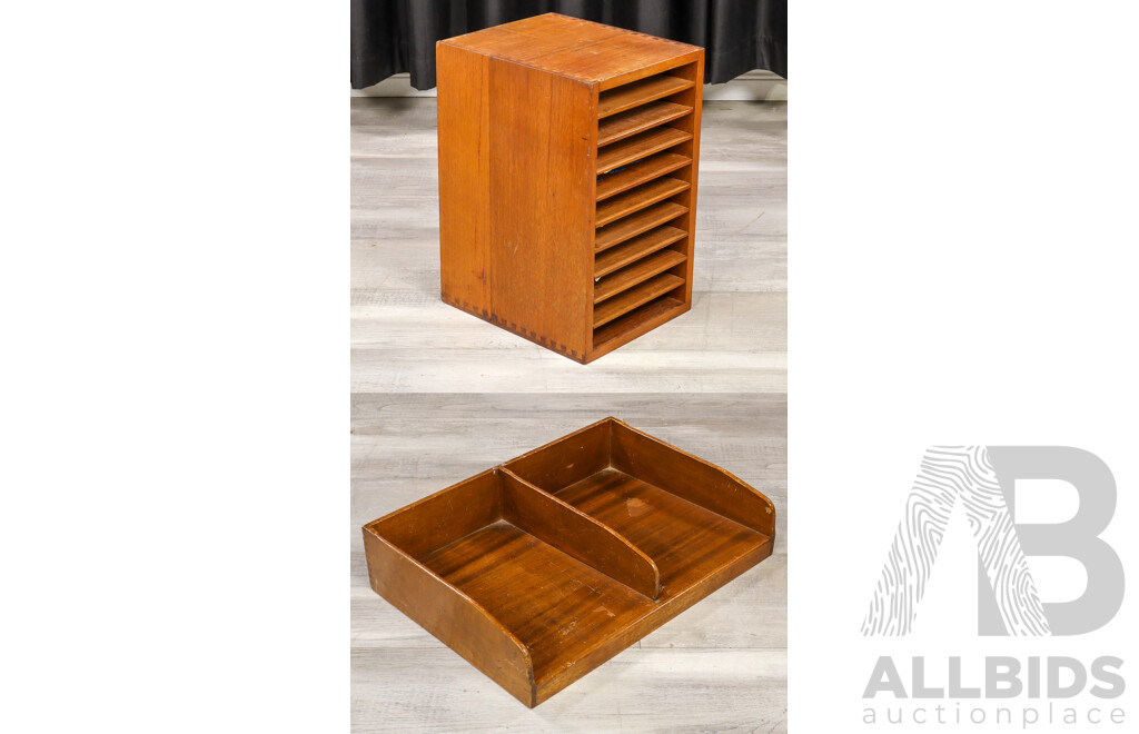 Vintage Oak Desktop File and Paper Tray