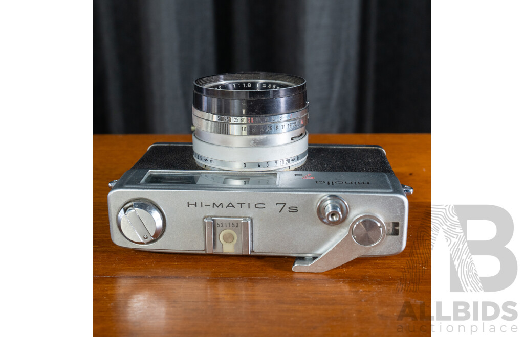Vintage Minolta Hi-Matic 7s 35mm Film Rangefinder Camera with Rokkor-PF 45mm f/1.8 Lens