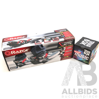 Razor Turbo Jetts Electric Heel Wheels and We Love Music Trivia Box - Brand New