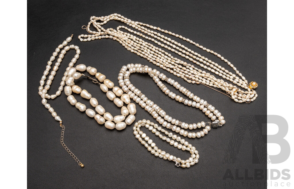 Collection of (3) Cultured Pearl Necklaces, 38 - 50cm Each & (2) for Restringing