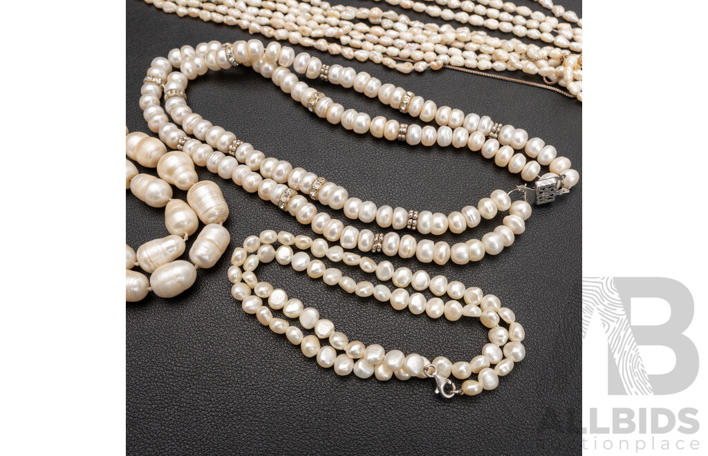 Collection of (3) Cultured Pearl Necklaces, 38 - 50cm Each & (2) for Restringing