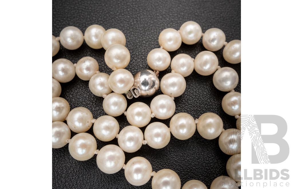 9ct White Gold 8.5mm Cultured Pearl Necklace, 45cm, with Ball Clasp