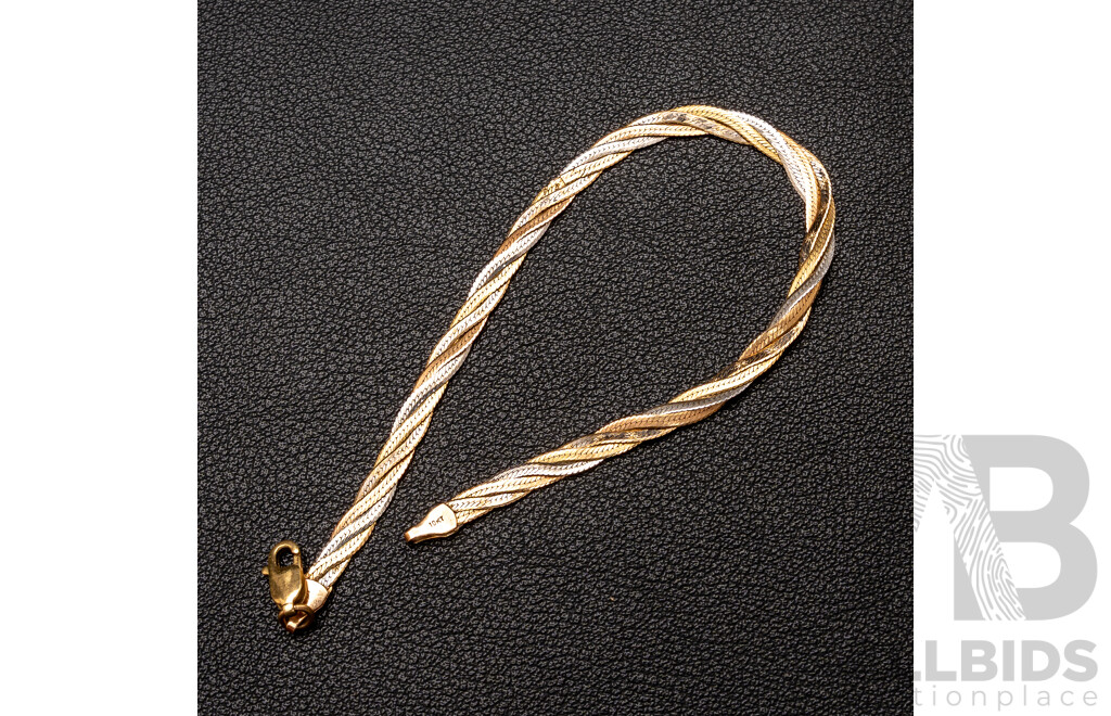 10ct White, Yellow & Rose Gold Twist Snake Bracelet, 19cm, 3.19 Grams