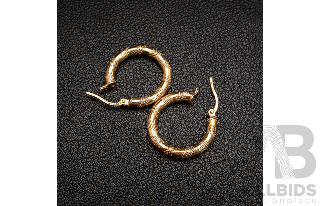 9ct Yellow Gold Patterned Hoop Earrings, 20mm, 1.10 Grams